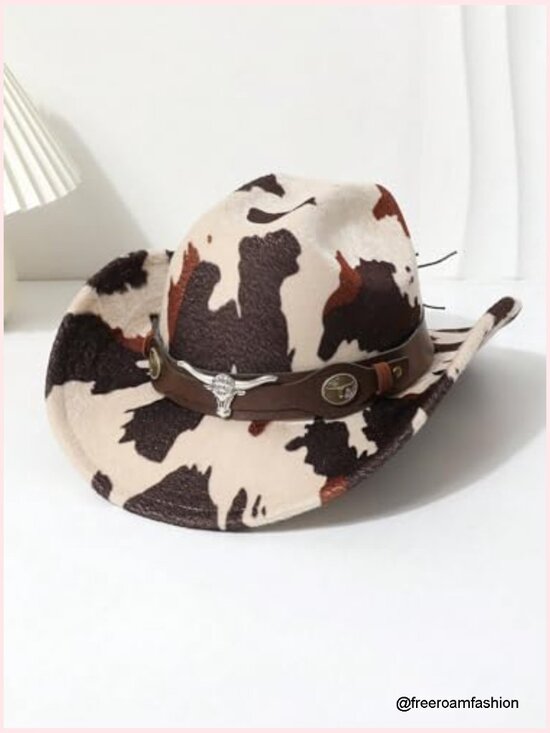 Cowboy Hat with Metal Bull Hatband - Wide Brim Cowgirl Western Hat main image 5